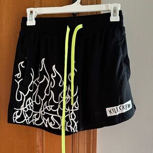 Kill Crew Black Athletic Shorts with White Flame Pattern